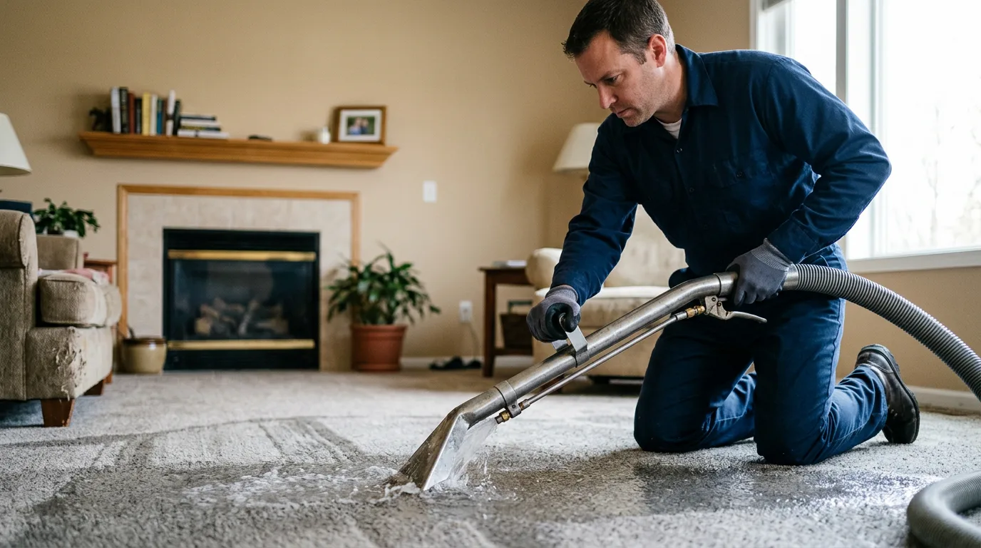 Water damage restoration technician working near Cross River, NY